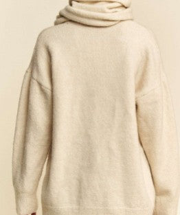 V-Neck Dropped Shoulder Sweater with Scarf....