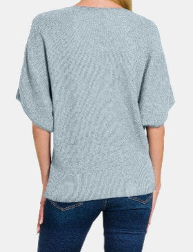 V-Neck Short Sleeve Dolman Sweater