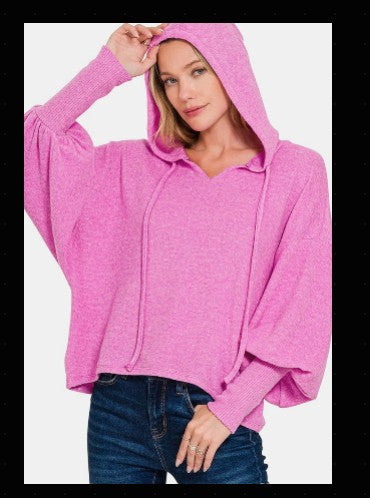 Brushed Hacci Drop Shoulder Cropped Hoodie