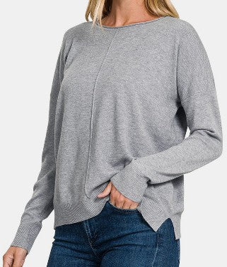 Front Seam Round Neck Sweater
