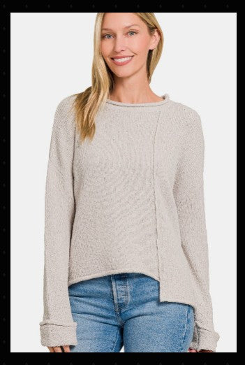 Asymmetric Hem Drop Shoulder Sweater