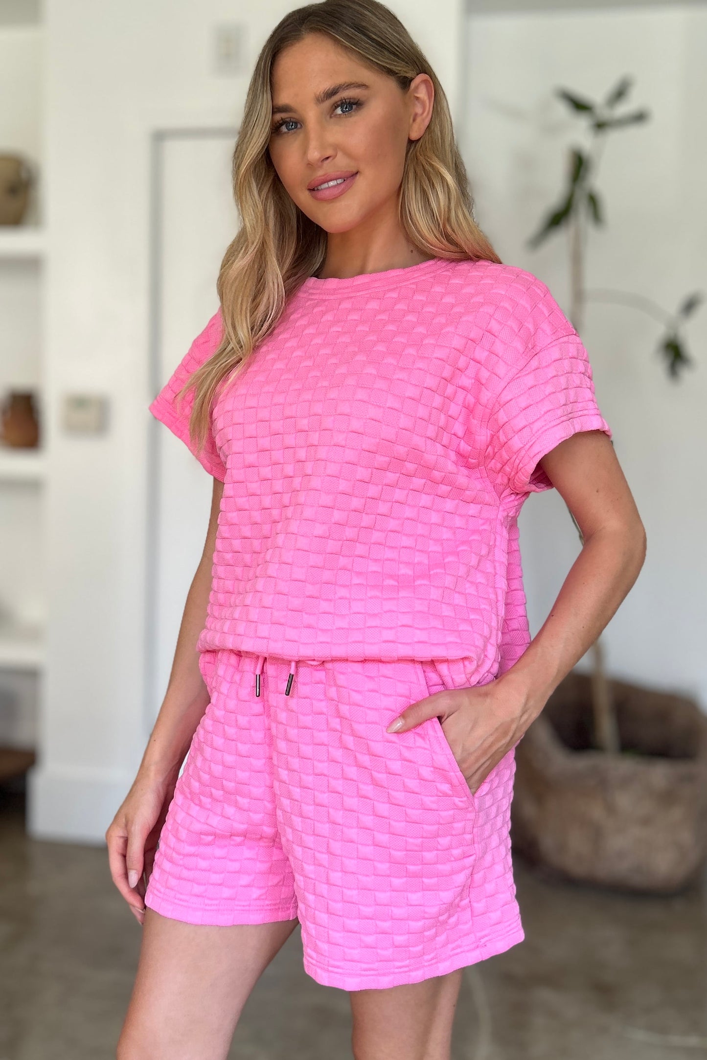 Full Size Texture T-Shirt and Shorts Set