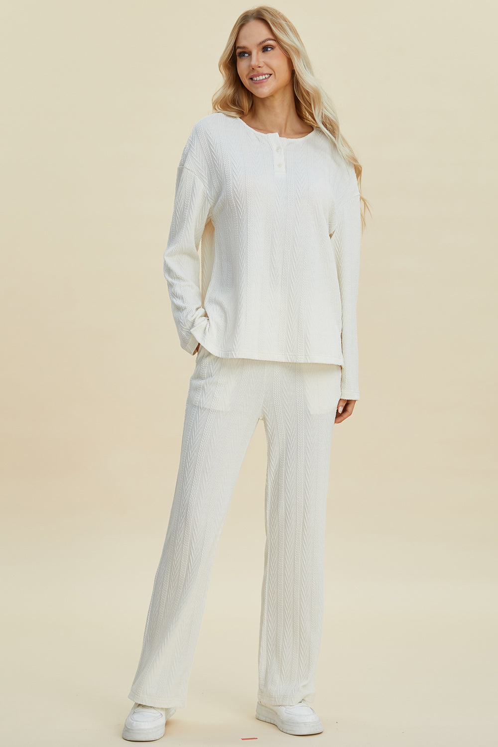 Full Size Cable-Knit Long Sleeve Top and Pants Set