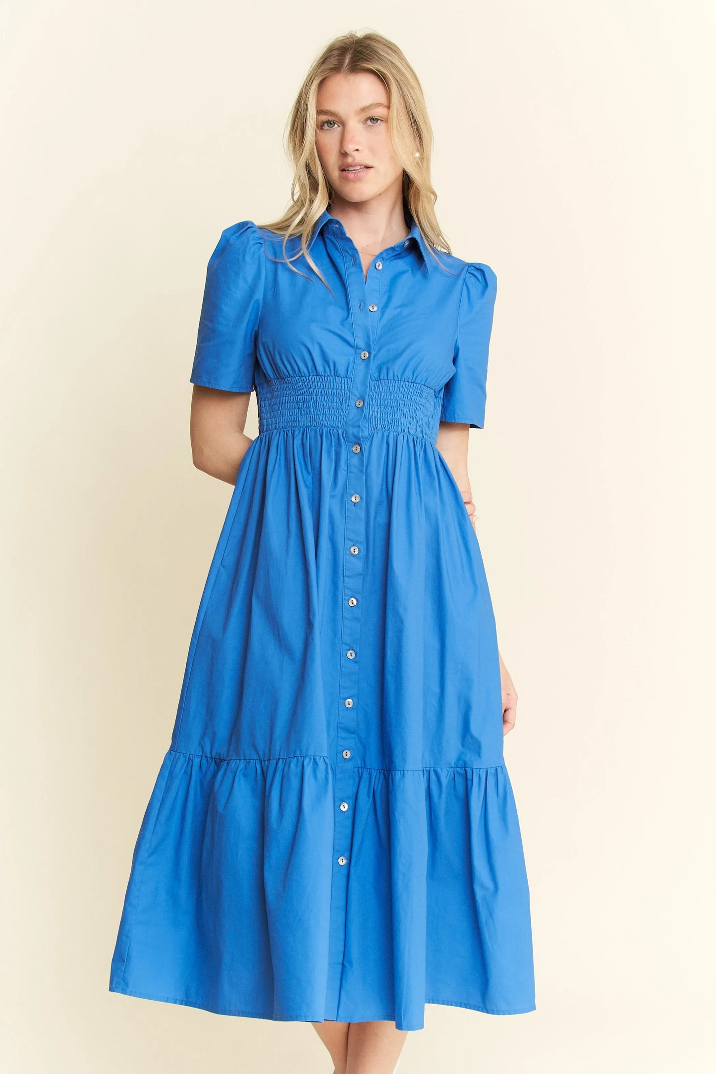 Short Sleeve Button Down Midi Dress
