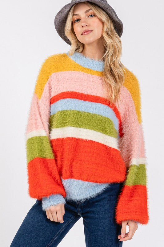 Colour Block Round Neck Dropped Shoulder Sweater
