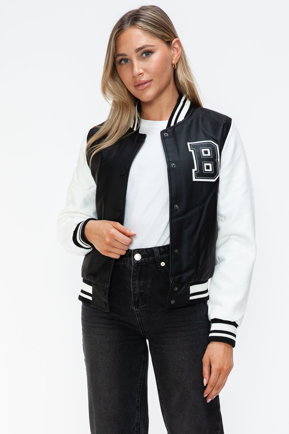 Contrast Snap Down Bomber Jacket