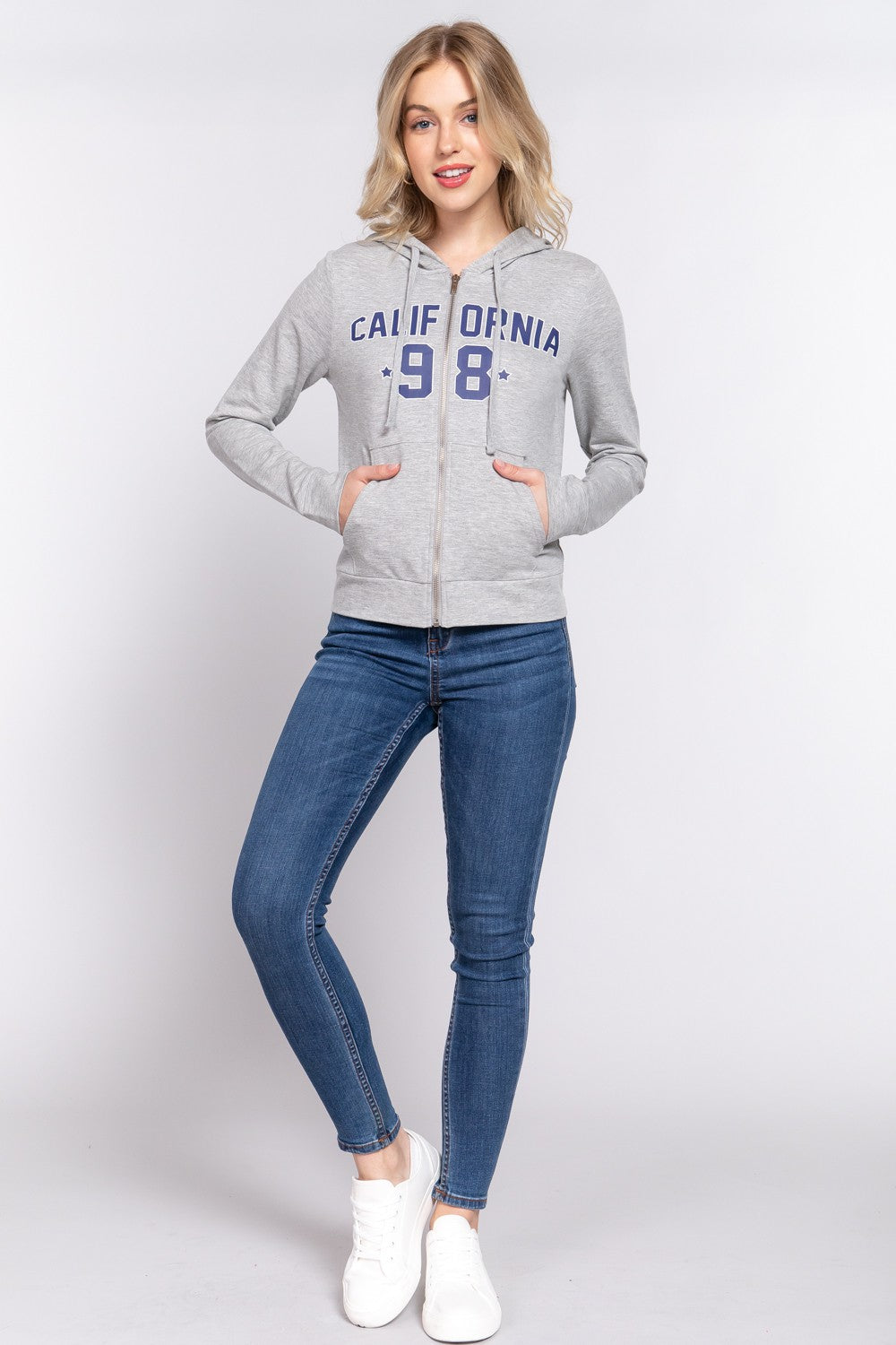 Clifornia Zip Up Drawstring Long Sleeve Hoodie