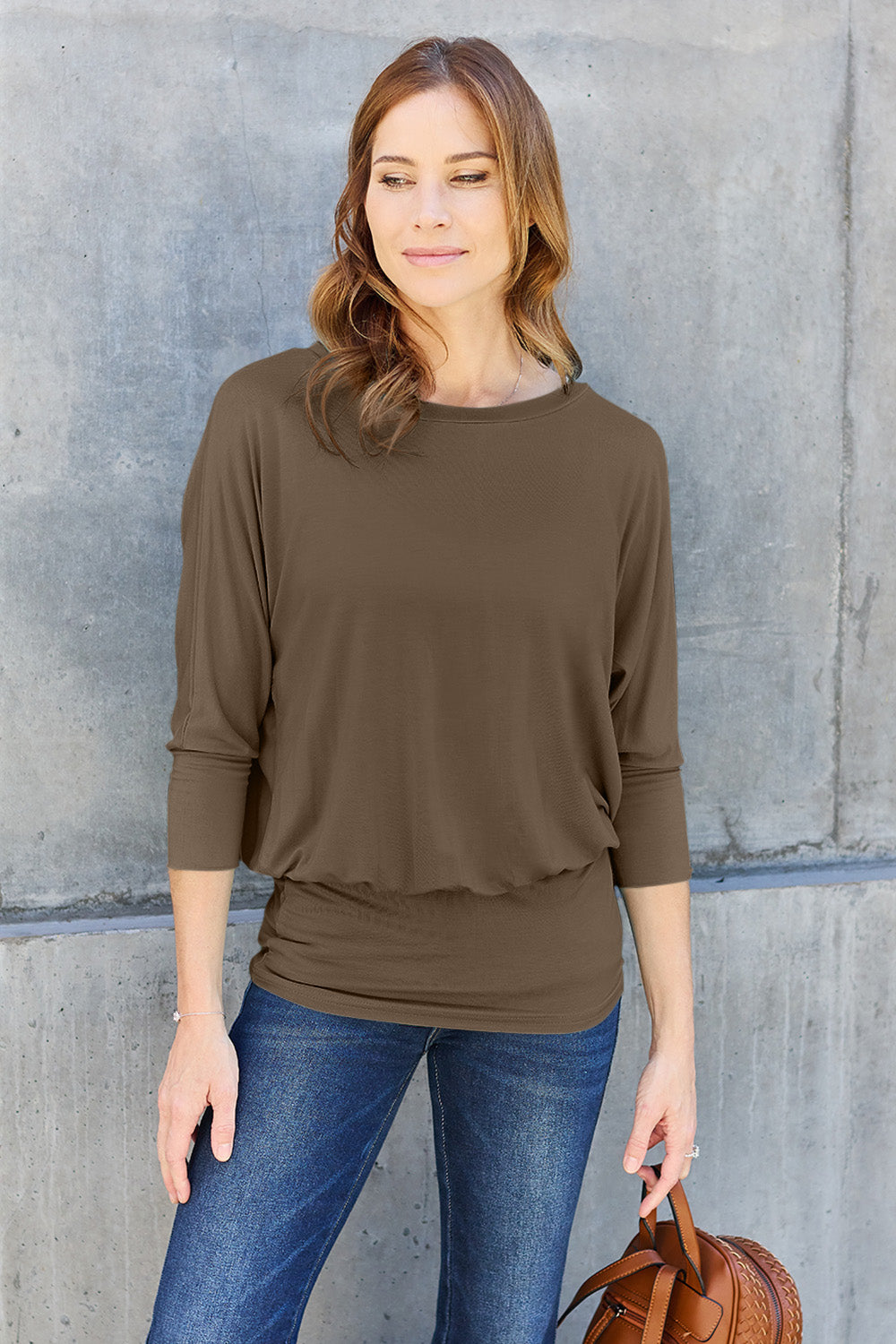 Full Size Round Neck Batwing Sleeve Top