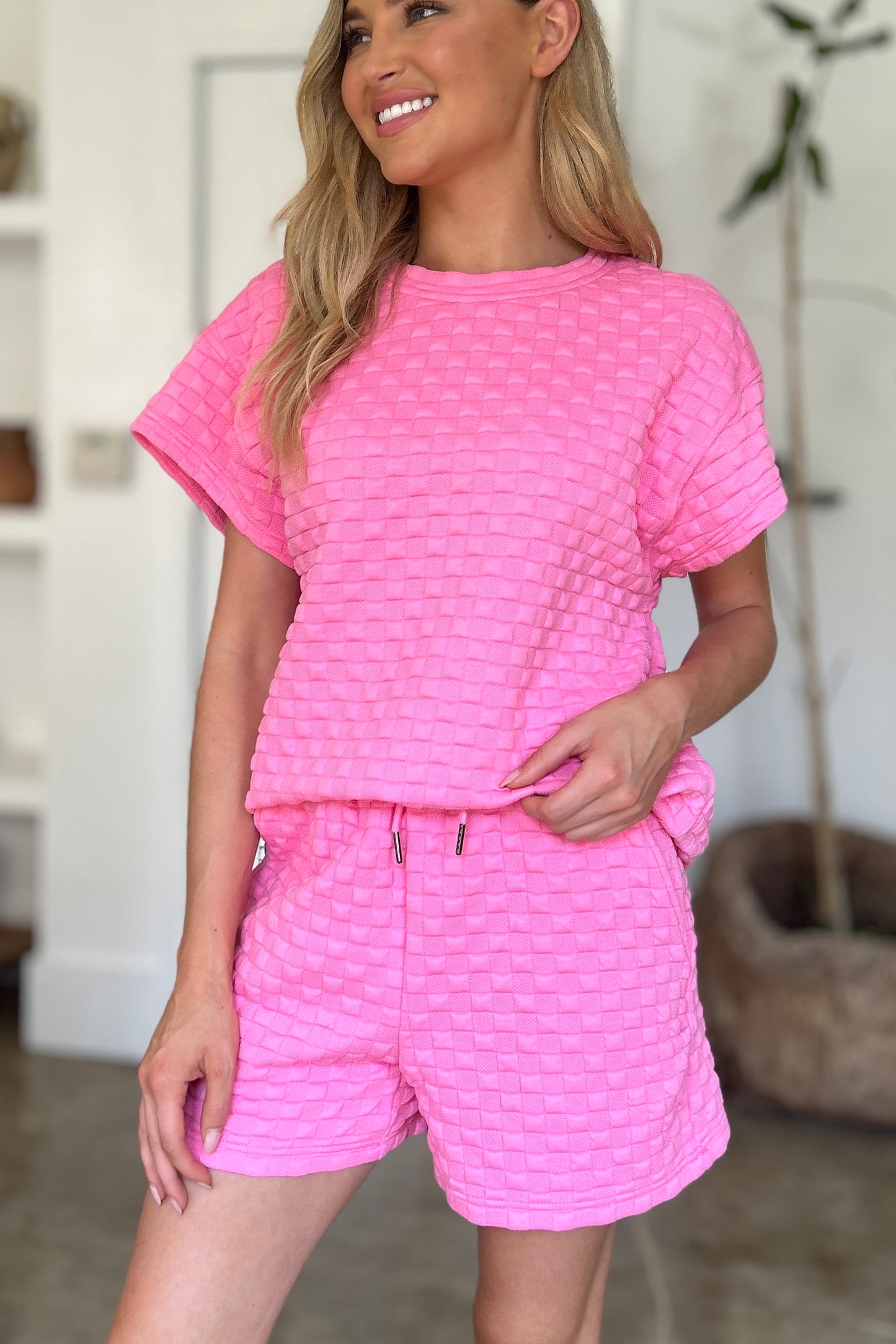 Full Size Texture T-Shirt and Shorts Set