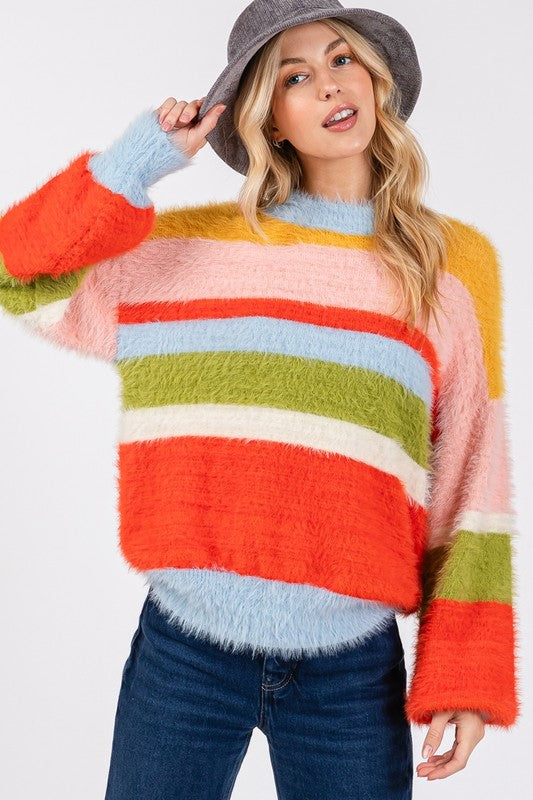 Colour Block Round Neck Dropped Shoulder Sweater