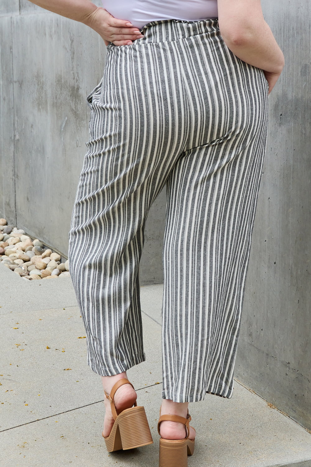Full Size Paper bag Waist Striped Culotte Pants