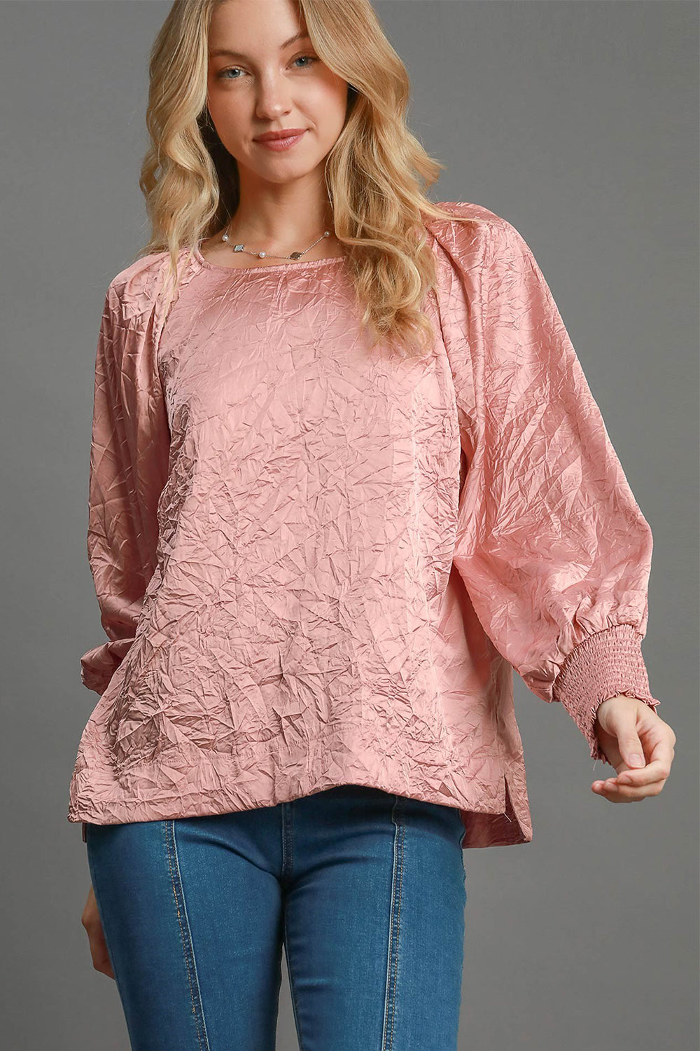 Round Neck Lantern Sleeve Blouse