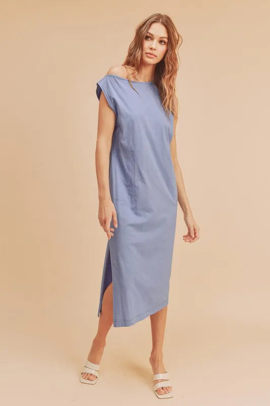 Side Slit Round Neck Sleeveless Midi Dress