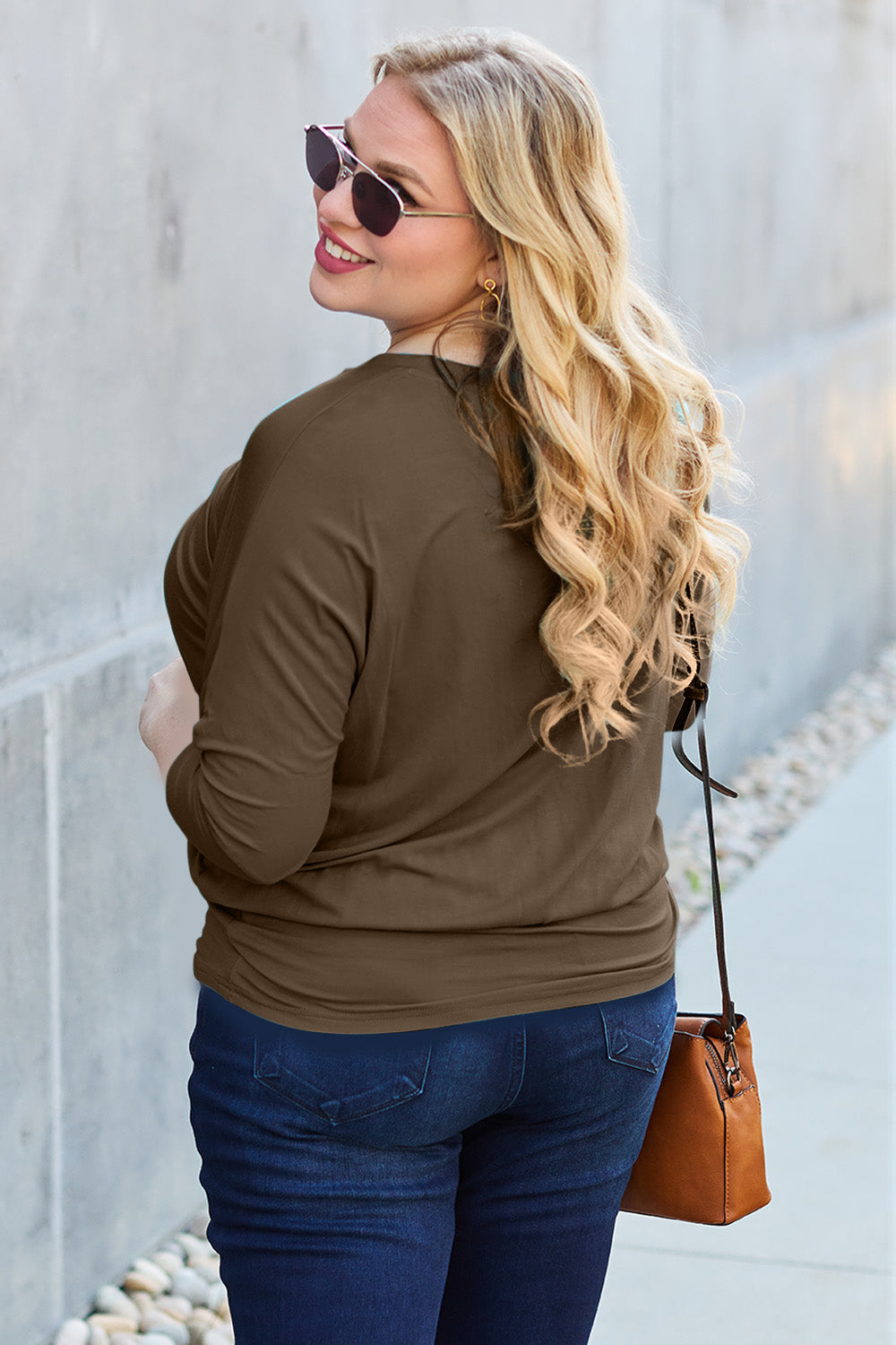 Full Size Round Neck Batwing Sleeve Top