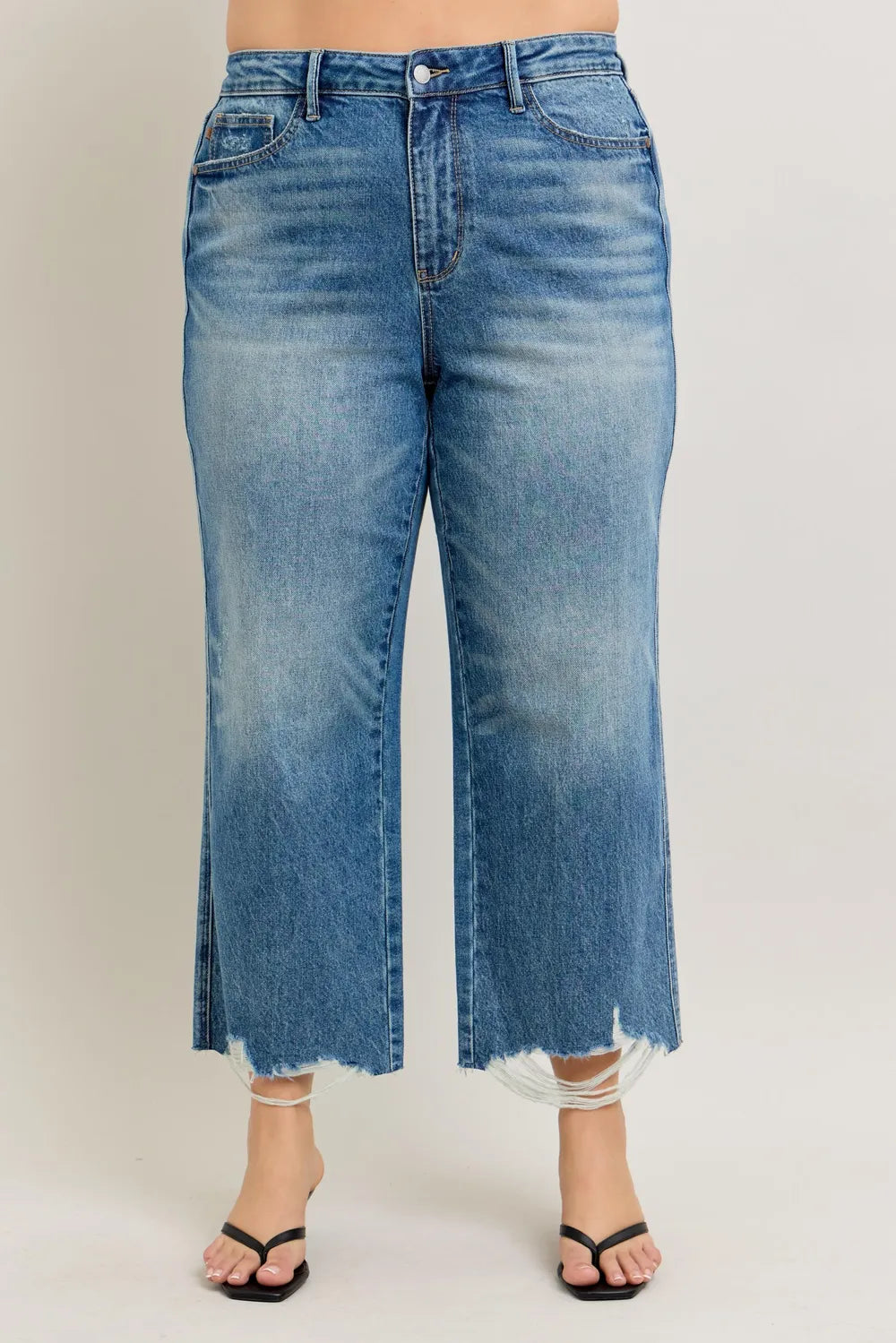 Judy Blue Plus Size High Waist Rigid Magic Destroy Hem Crop Wide | Judy Blue,Ship from USA