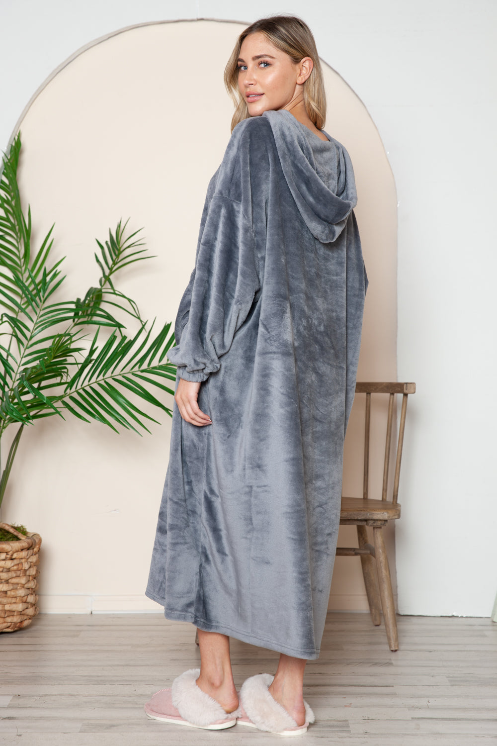 Full Size Pocketed Hooded Midi Lounge Dress