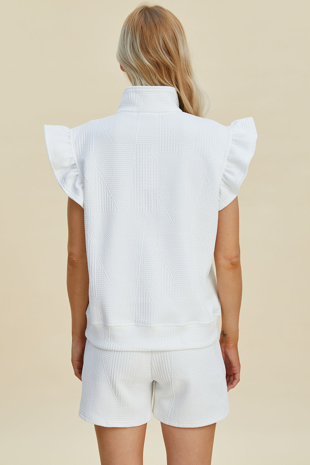 Full Size Texture Flounce Sleeve Top and Shorts Set
