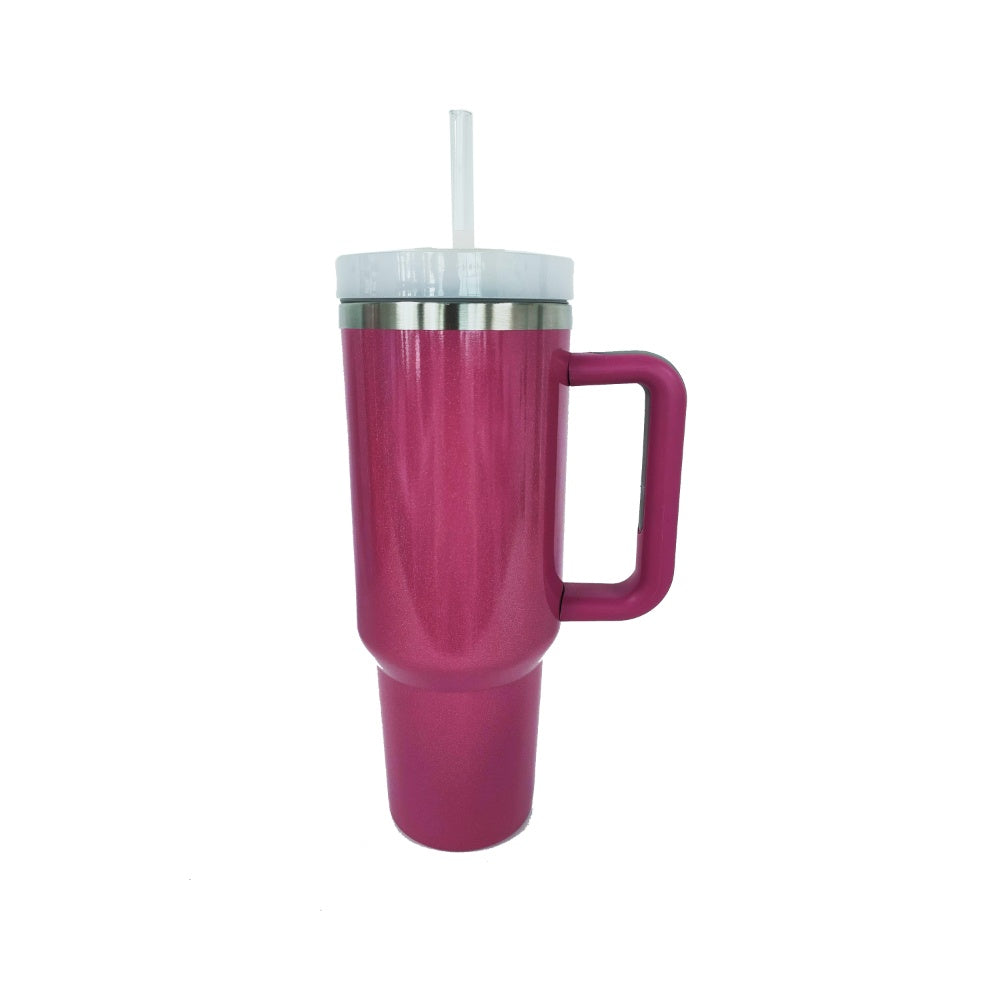 Stainless Steel Tumbler with Handle and Straw Hot Pink / One Size