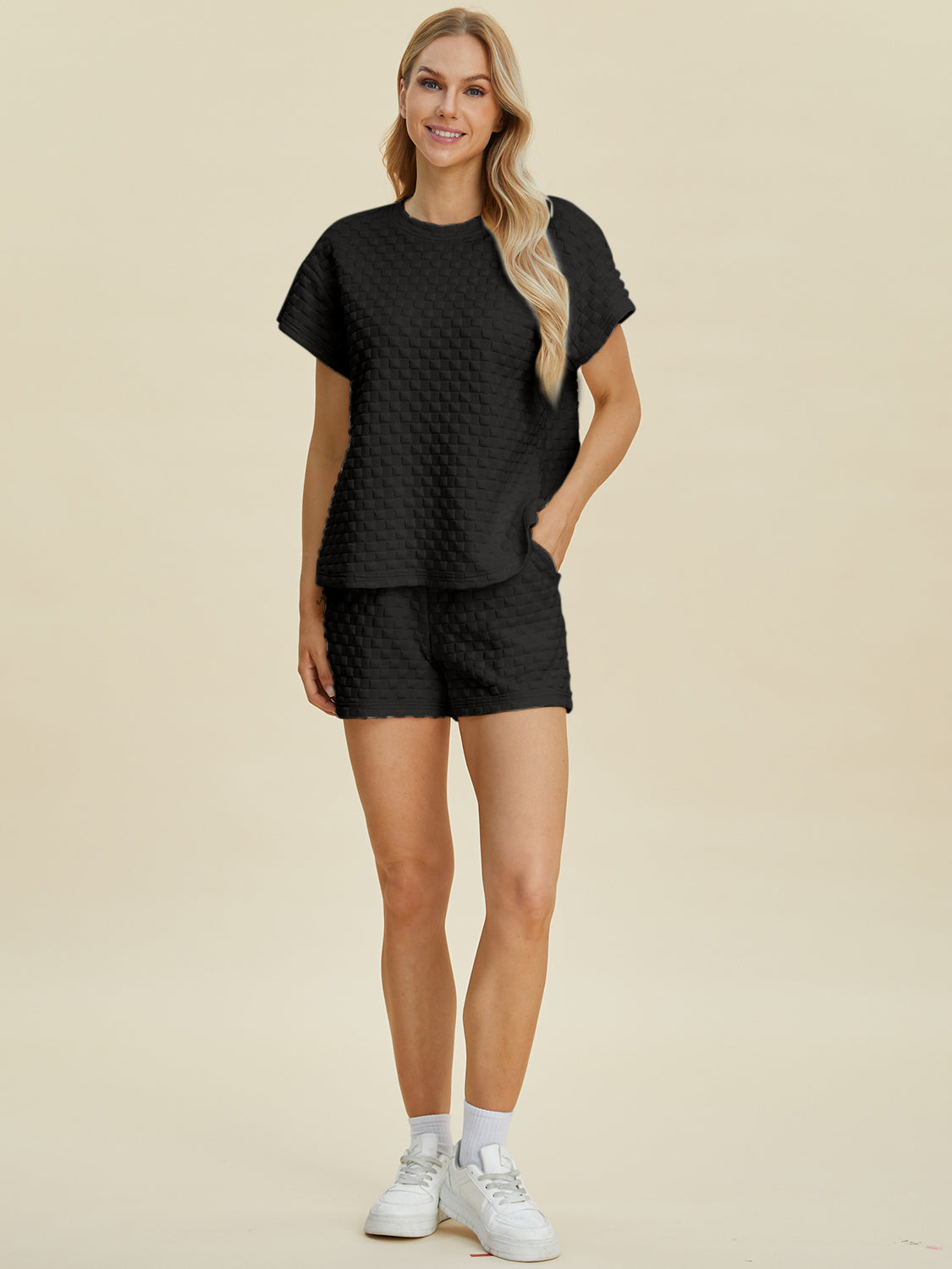 Full Size Texture T-Shirt and Shorts Set