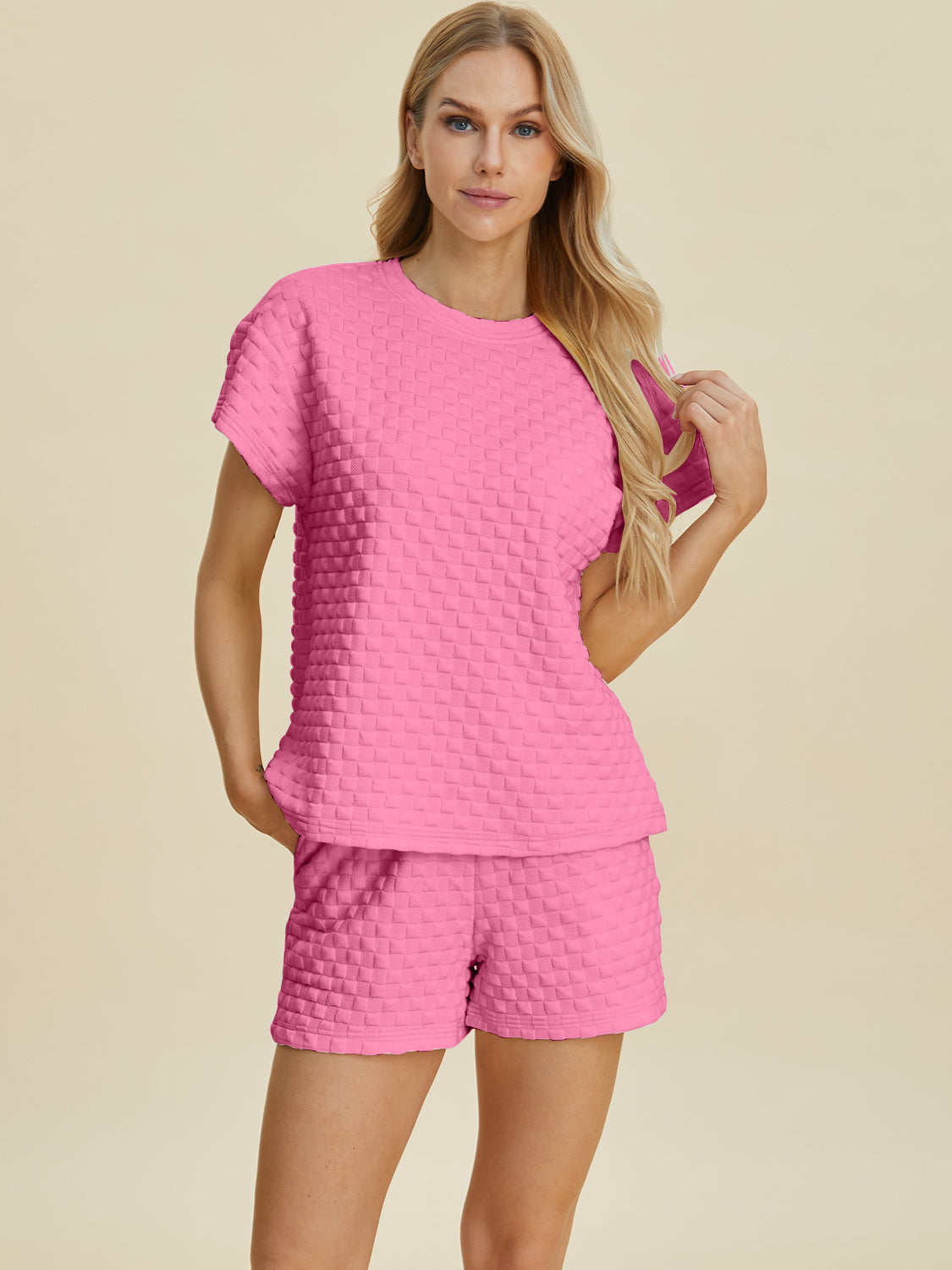 Full Size Texture T-Shirt and Shorts Set