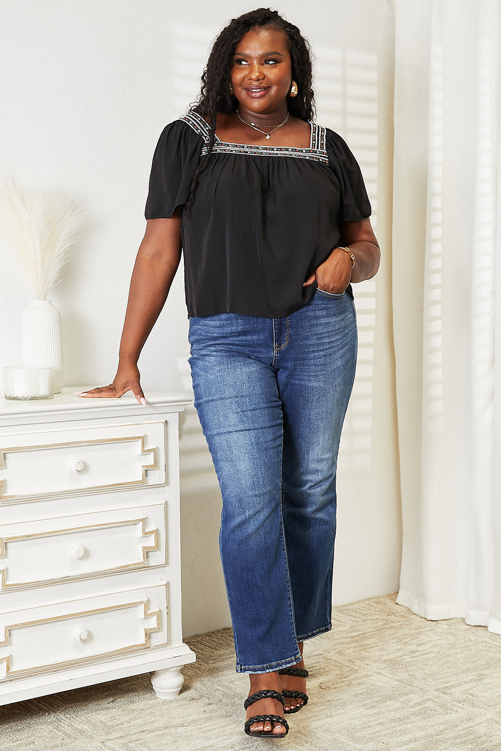 Square Neck Puff Sleeve Blouse