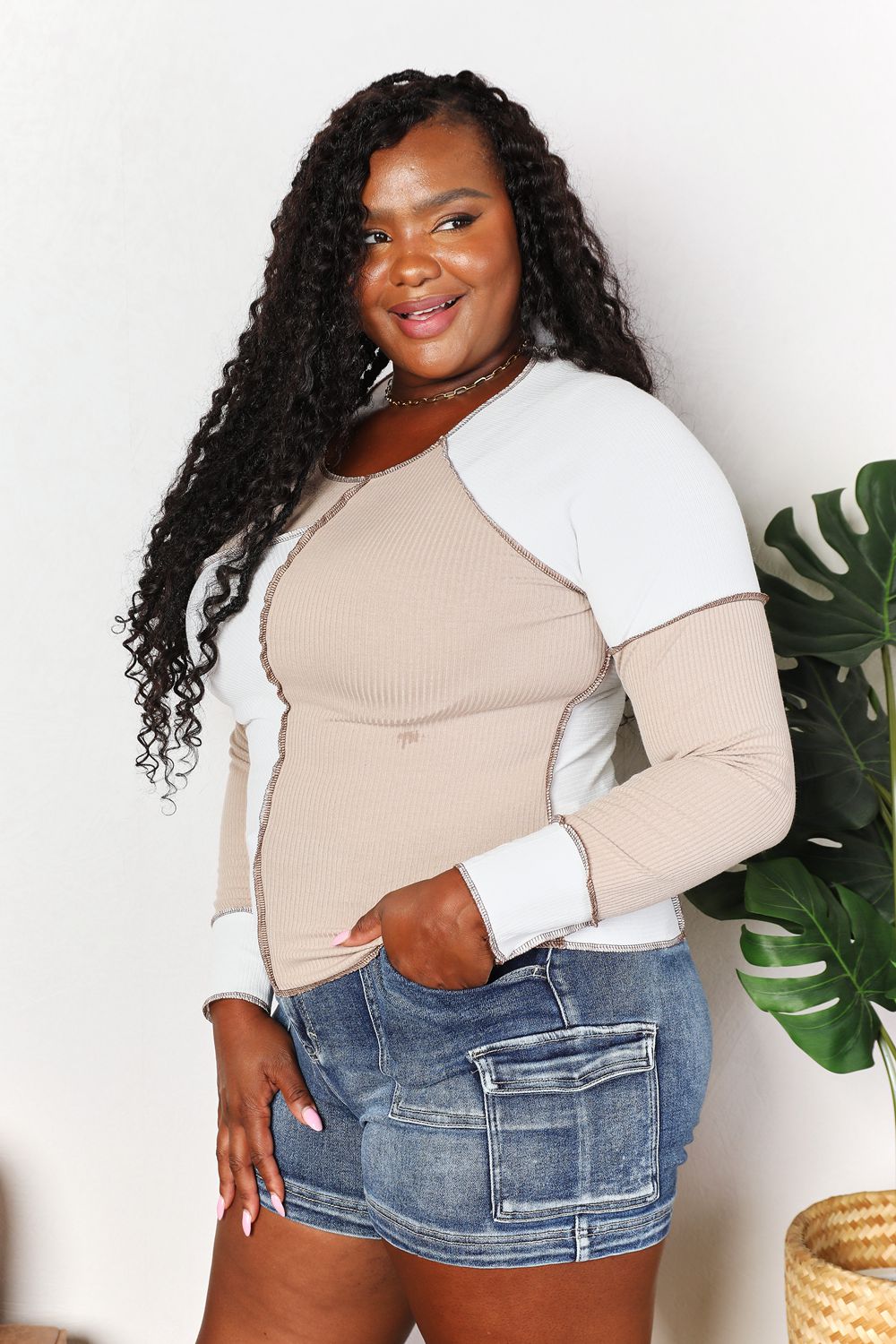 Colour Block Exposed Seam Top