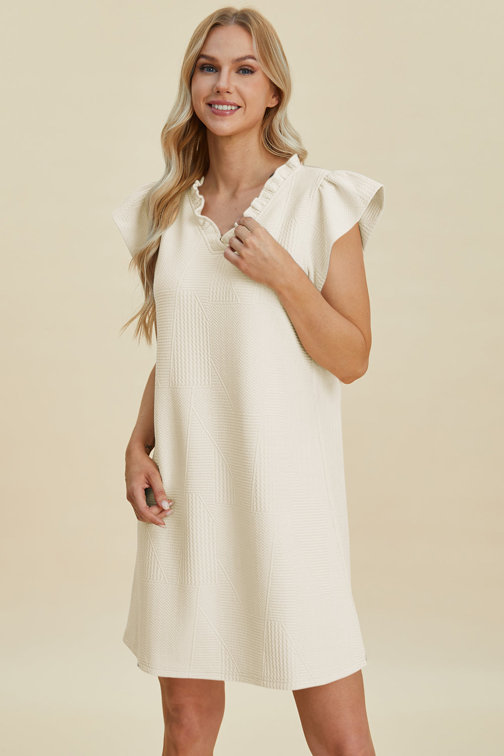 Full Size Ruffled V-Neck Cap Sleeve Dress