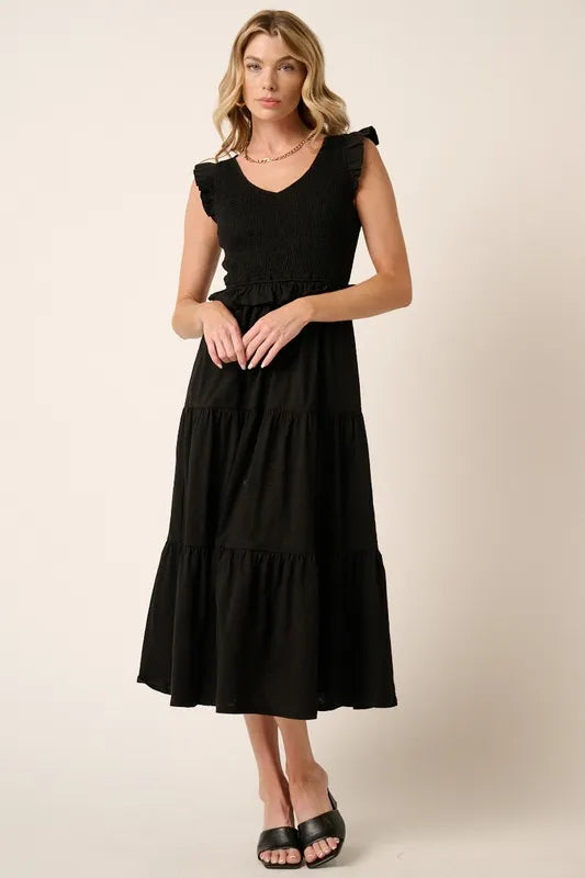 Smocked Ruffled Tiered Midi Dress
