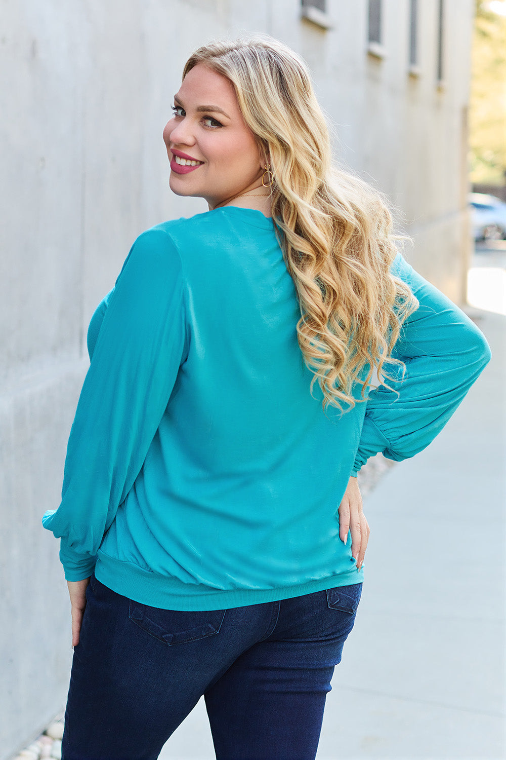 Full Size V-Neck Lantern Sleeve Top