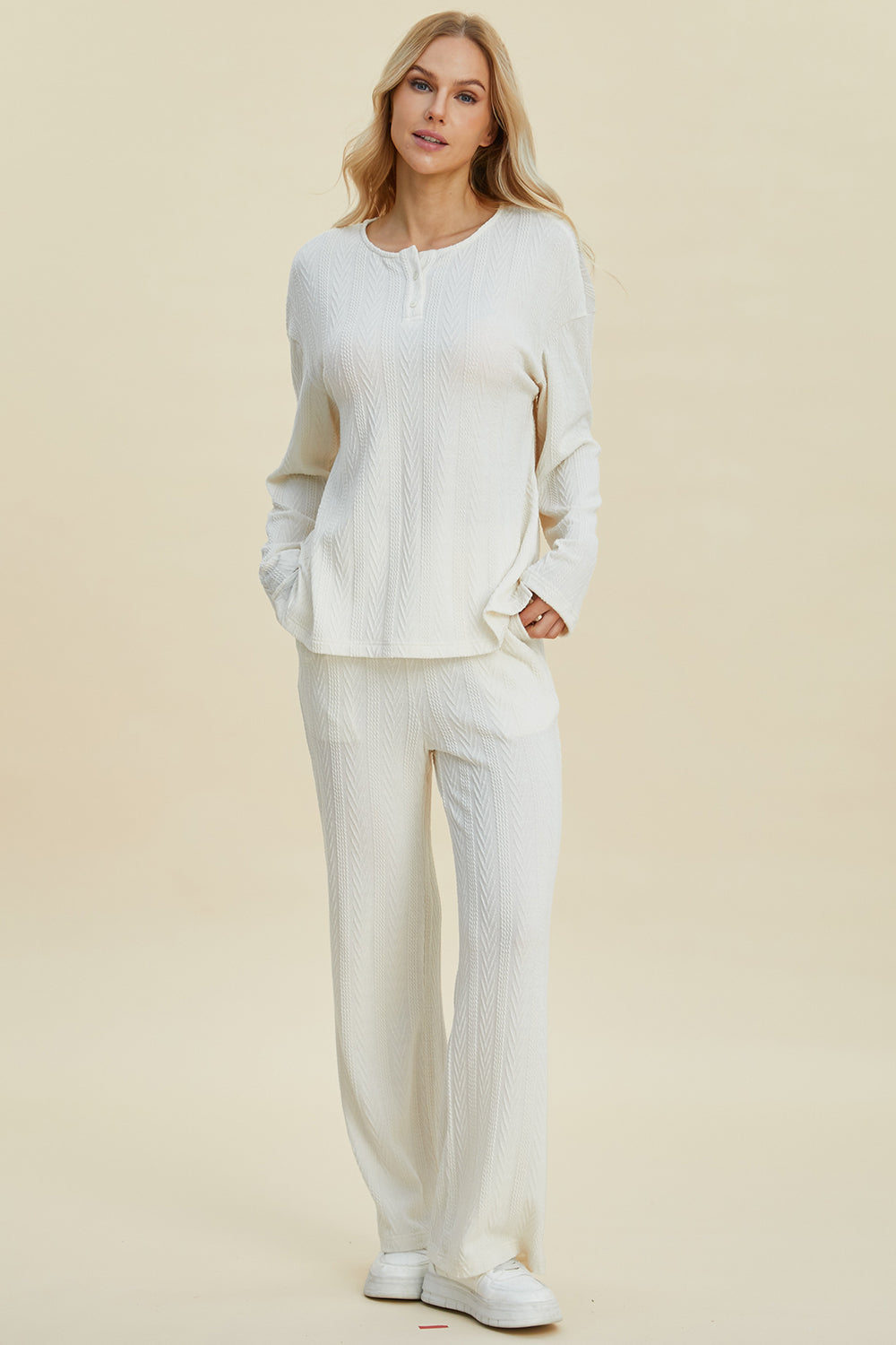 Full Size Cable-Knit Long Sleeve Top and Pants Set