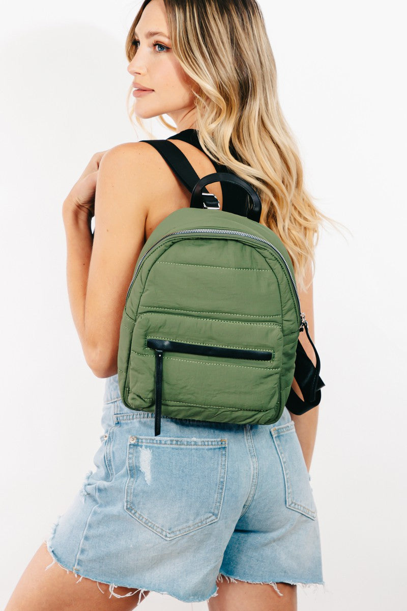 Fame Adjustable Strap Nylon Backpack Bag Olive / One Size