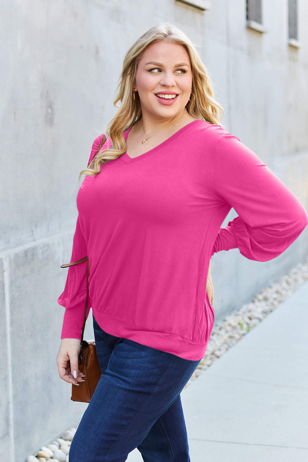Full Size V-Neck Lantern Sleeve Top