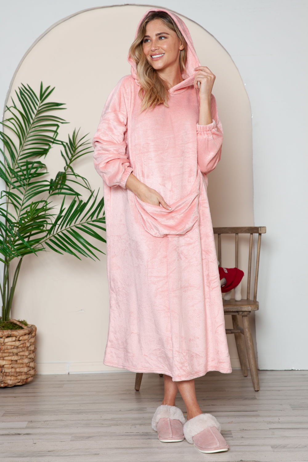 Full Size Pocketed Hooded Midi Lounge Dress