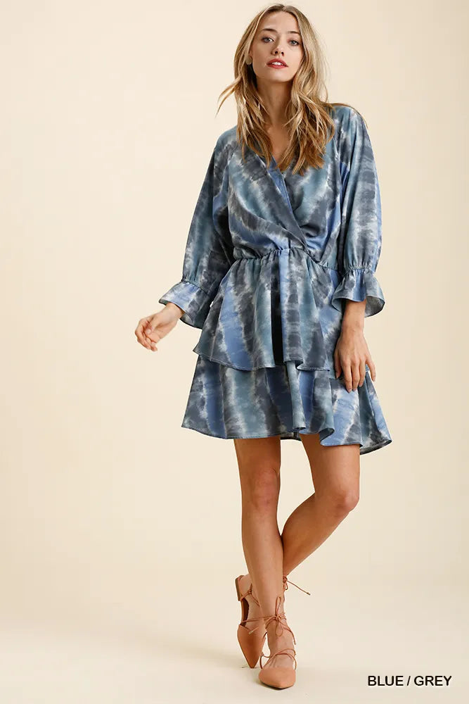 Tie Dye Ruffled Layered Dress with Elastic Waistband