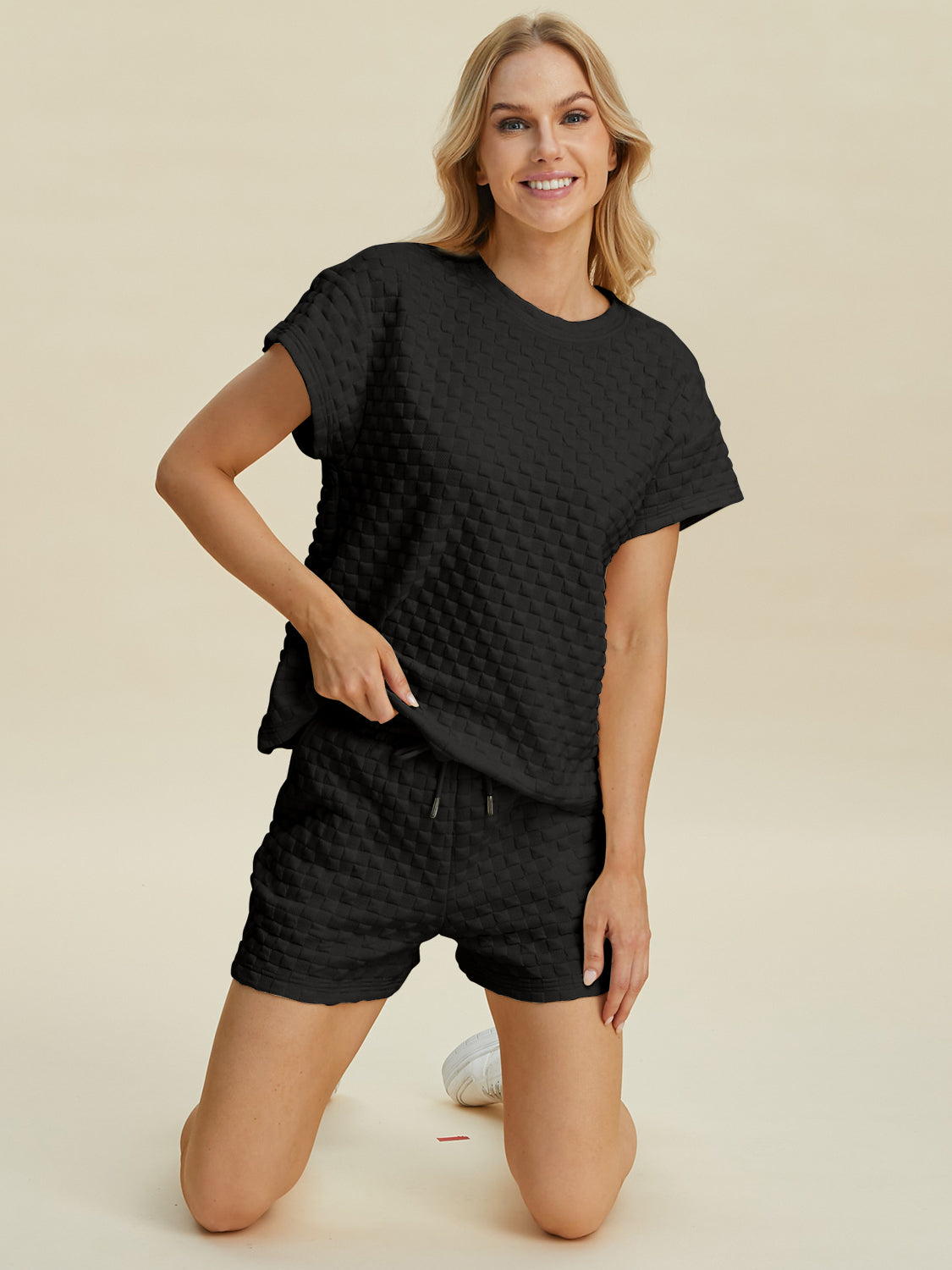 Full Size Texture T-Shirt and Shorts Set