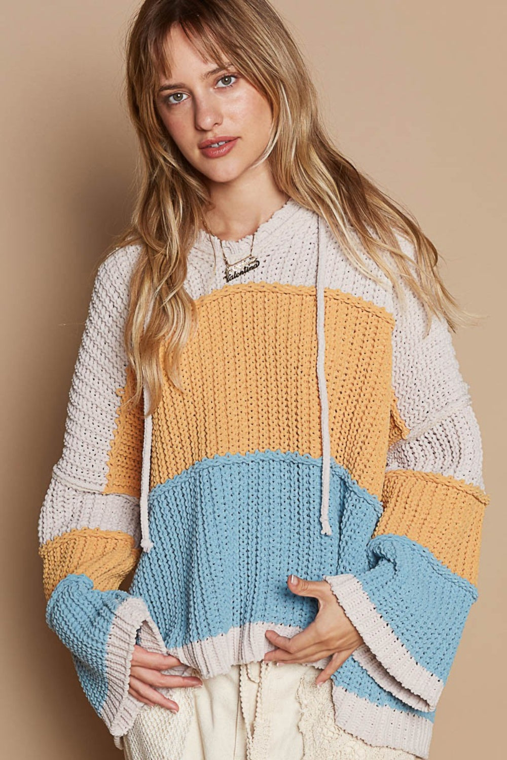 Colour Block Long Sleeve Hooded Sweater