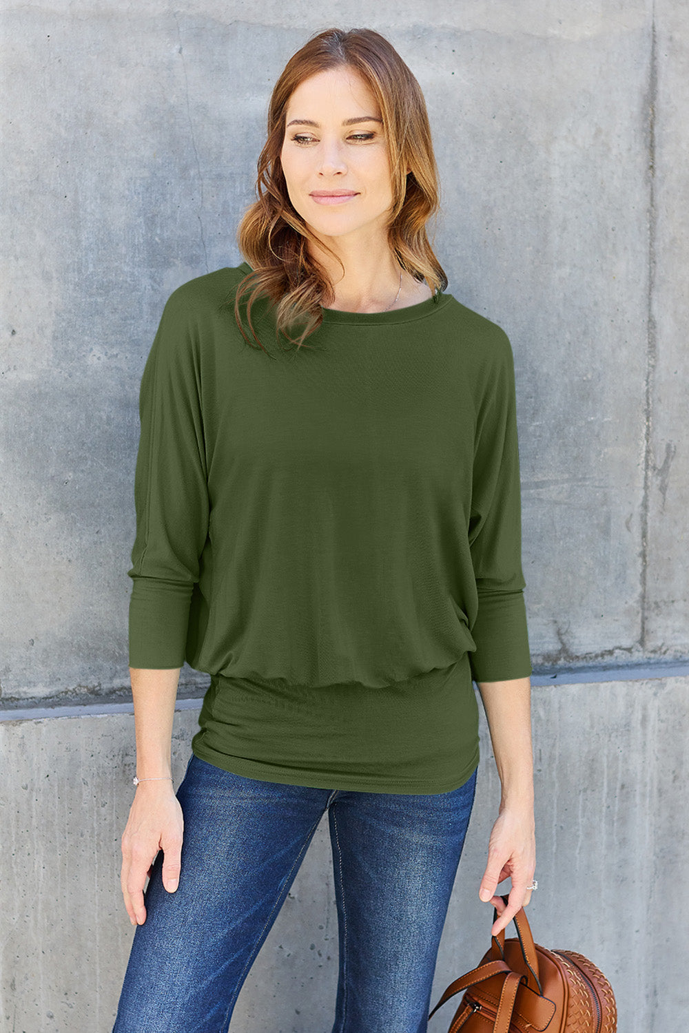 Full Size Round Neck Batwing Sleeve Top
