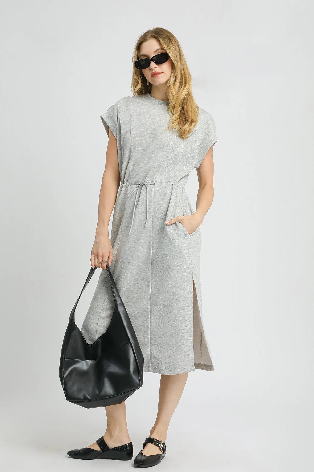 Side Slit Short Sleeve Midi Tee Dress