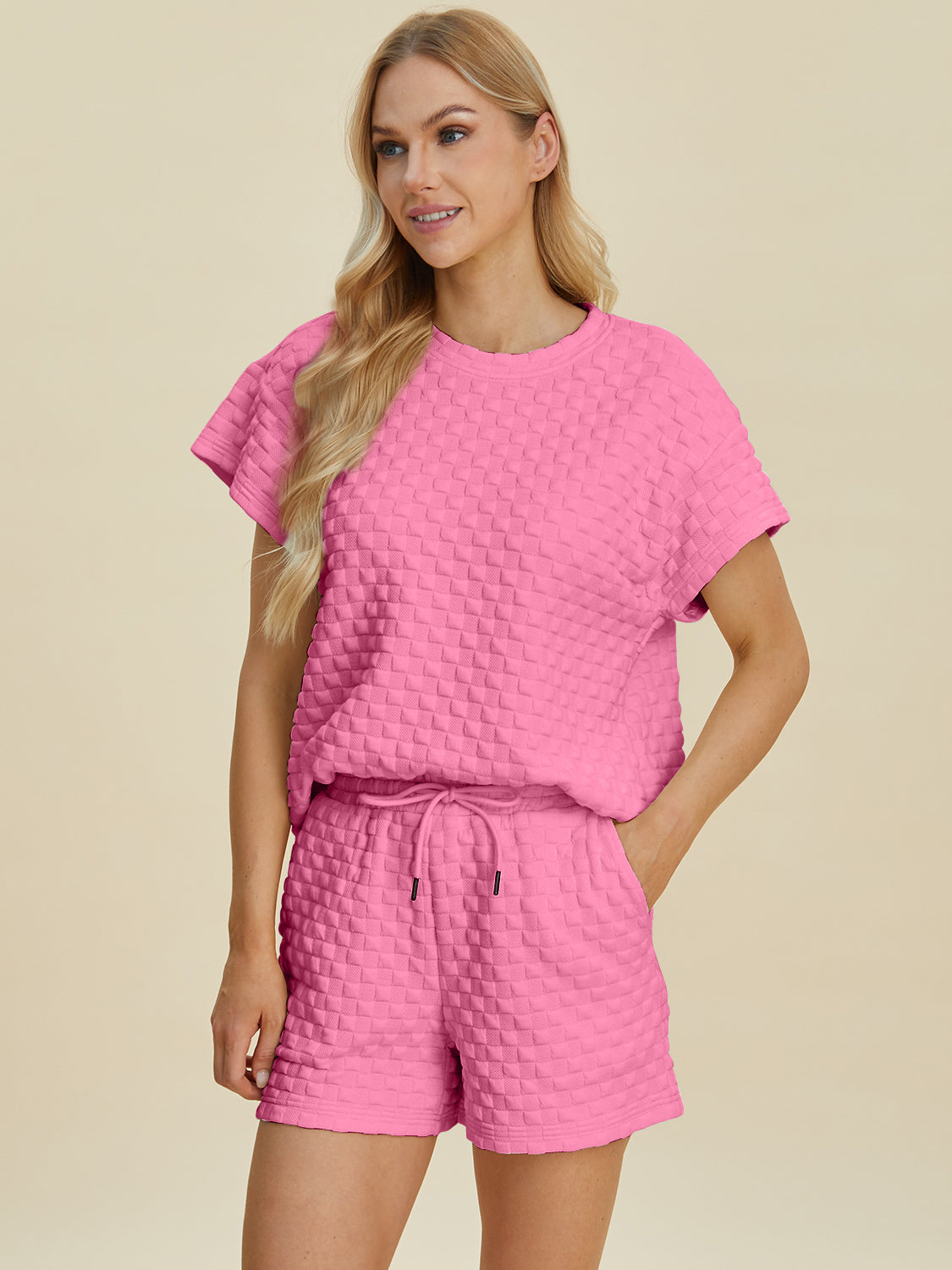 Full Size Texture T-Shirt and Shorts Set