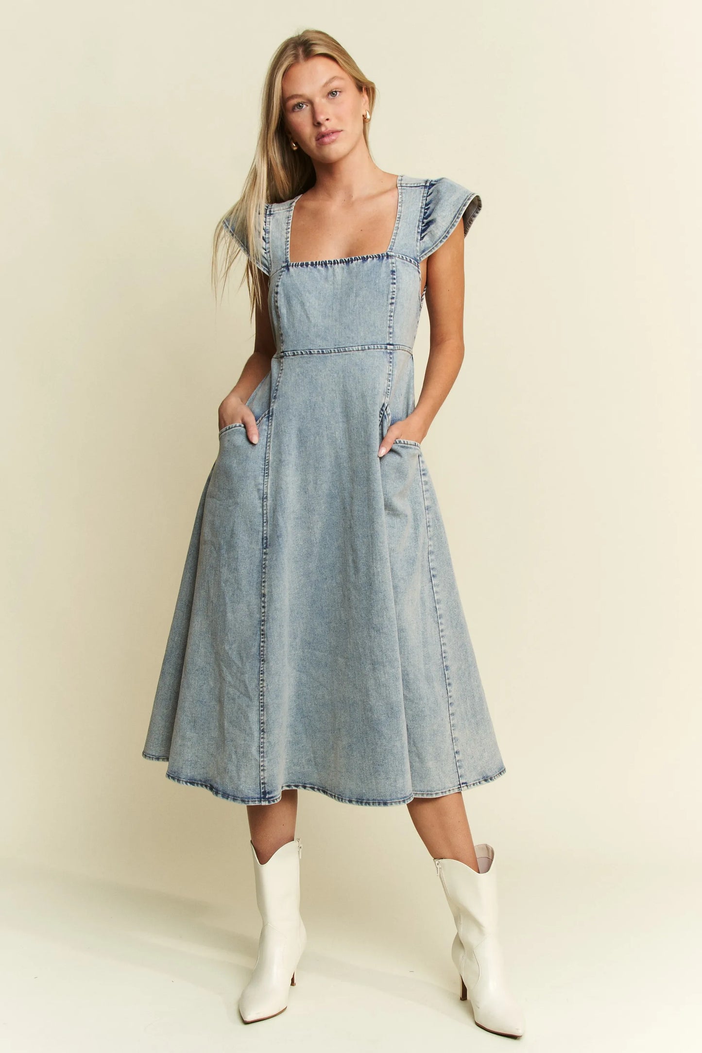 Ruffled Denim Midi Dress Plus Size