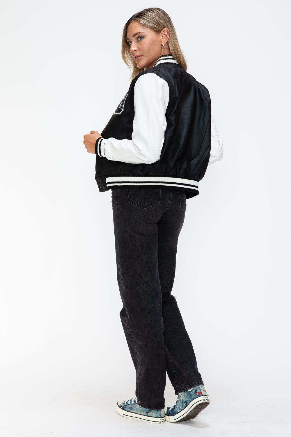 Contrast Snap Down Bomber Jacket