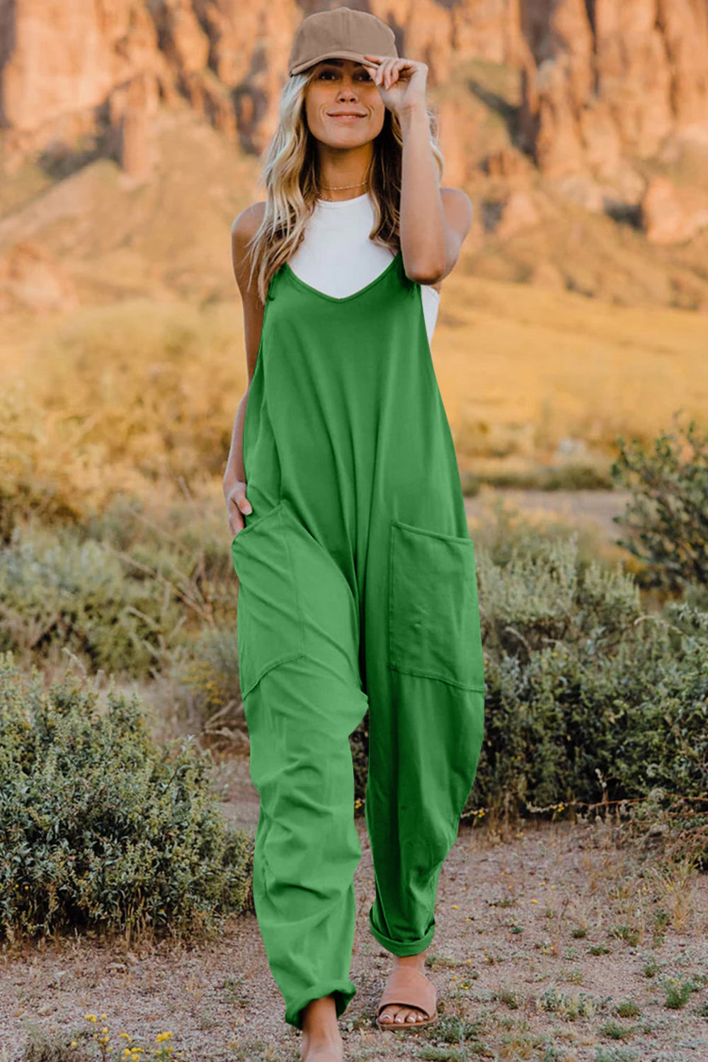Full Size V-Neck Sleeveless Jumpsuit with Pockets