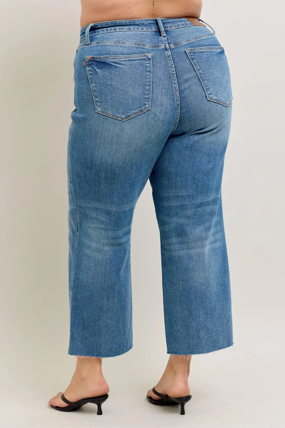 Judy Blue Plus Size High Waist Rigid Magic Destroy Hem Crop Wide | Judy Blue,Ship from USA