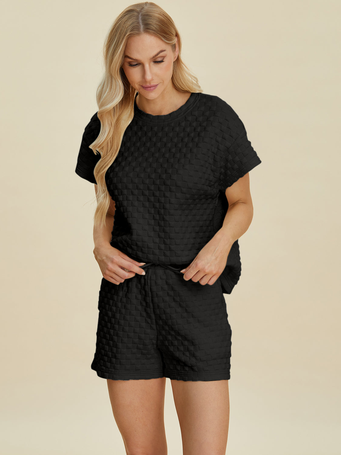 Full Size Texture T-Shirt and Shorts Set