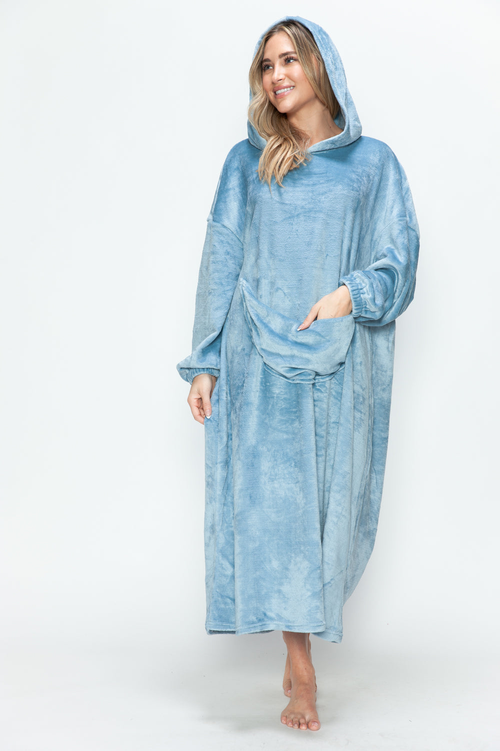 Full Size Pocketed Hooded Midi Lounge Dress