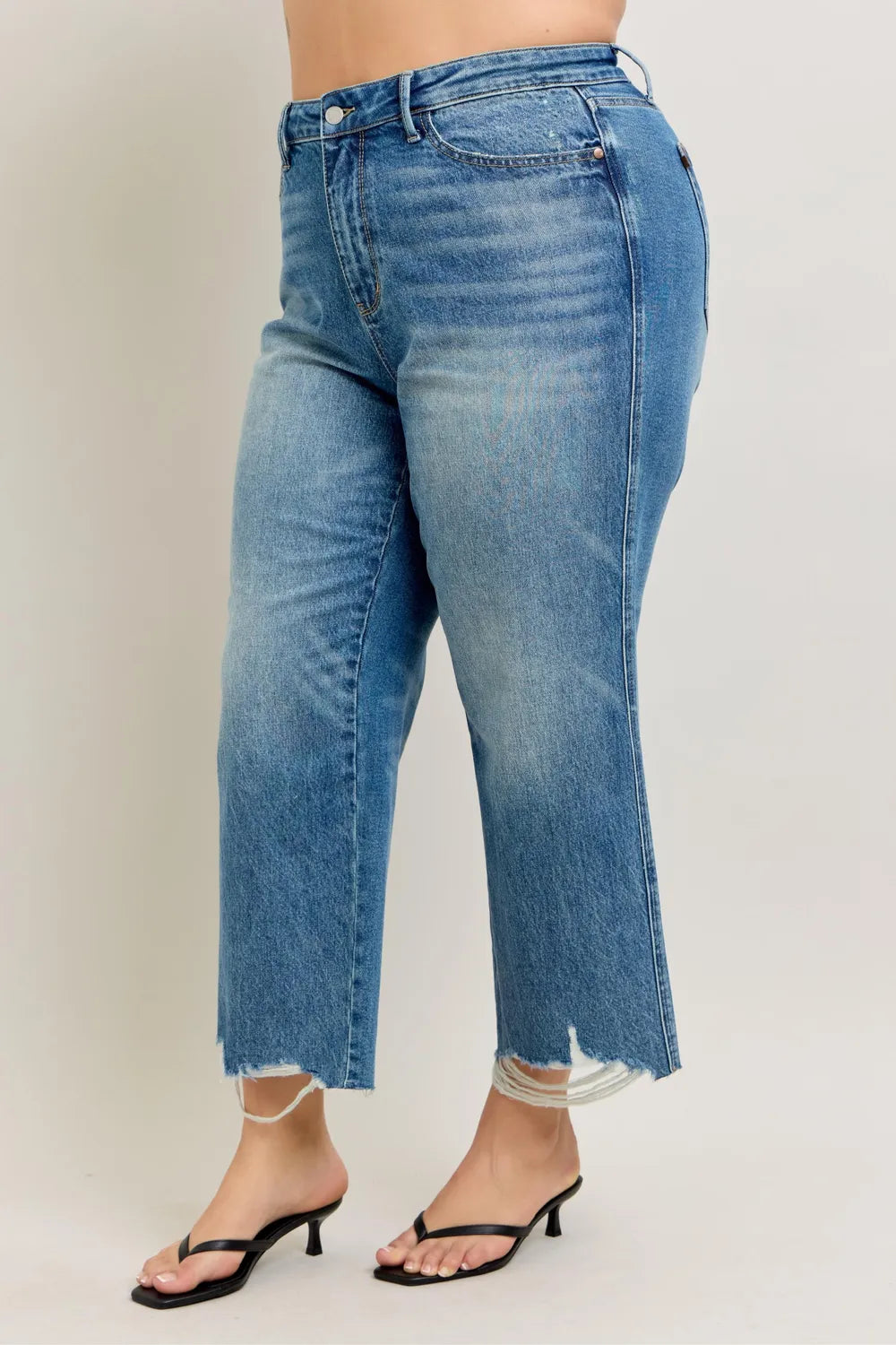 Judy Blue Plus Size High Waist Rigid Magic Destroy Hem Crop Wide | Judy Blue,Ship from USA