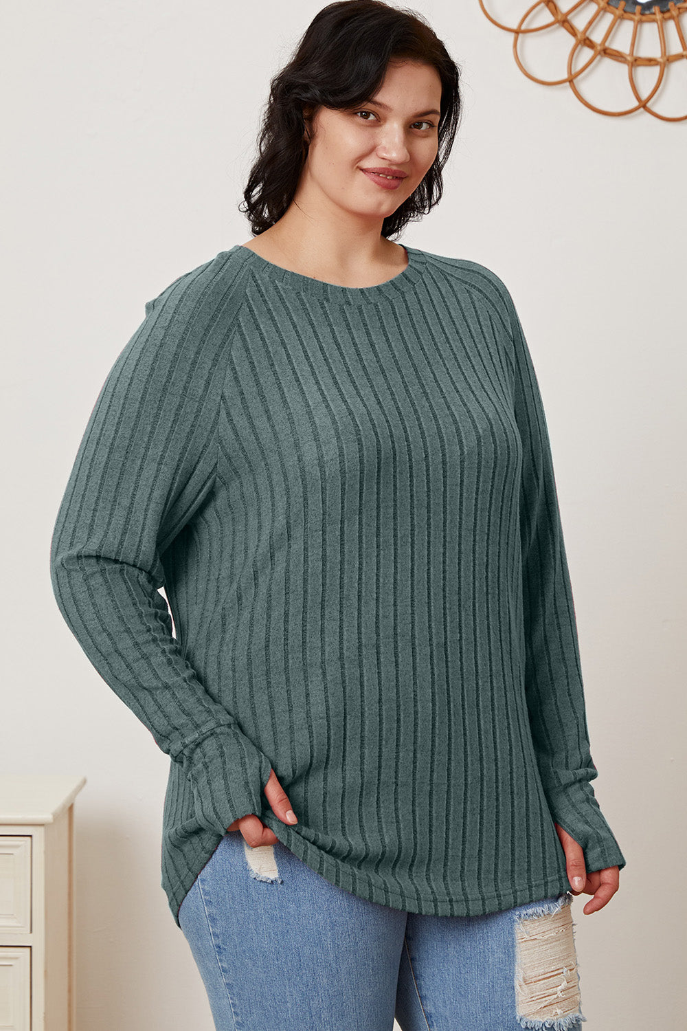 Full Size Ribbed Thumbhole Sleeve T-Shirt