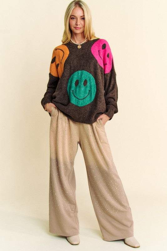 Contrast Smile Round Neck Oversize Sweater....