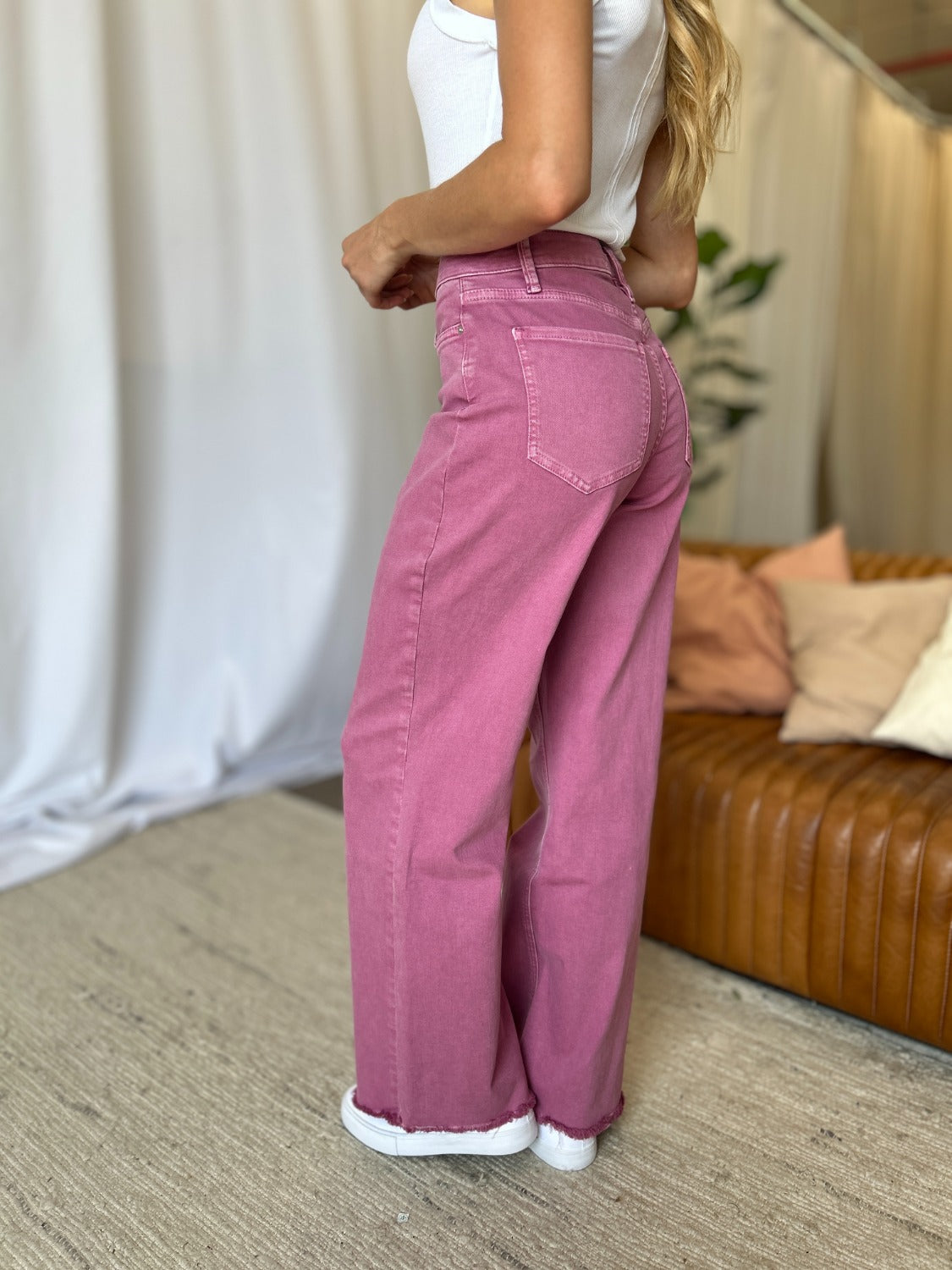 Full Size High Rise Garment Dye Wide Leg Jeans