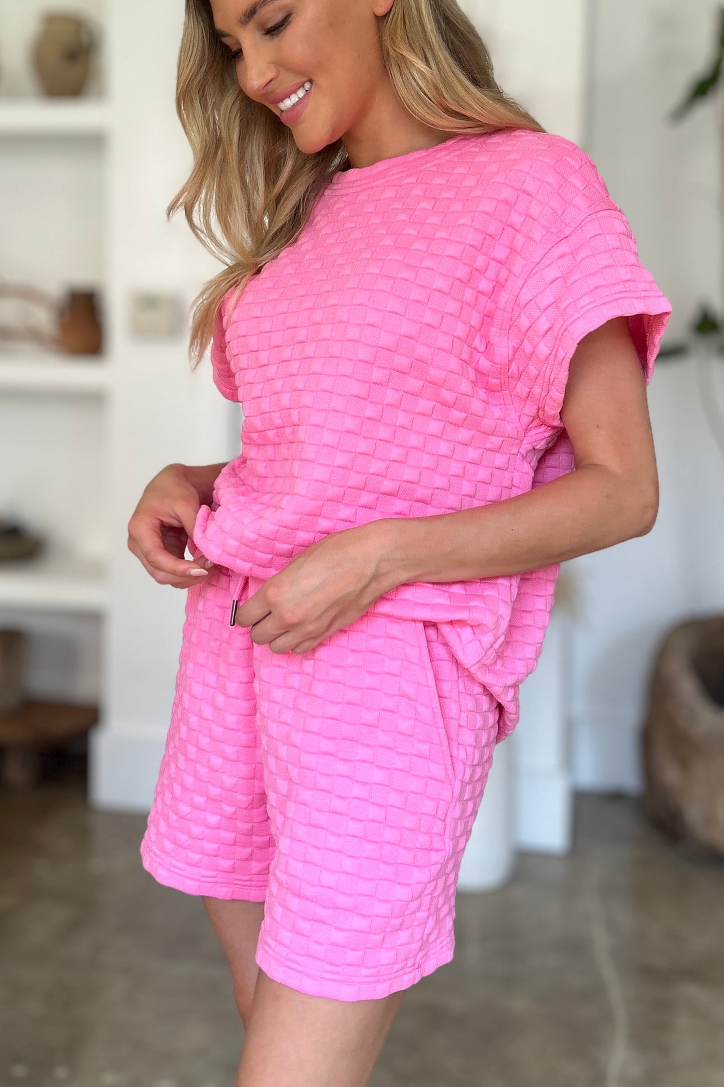 Full Size Texture T-Shirt and Shorts Set